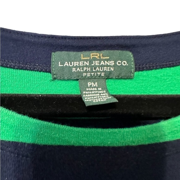 LAUREN JEANS RALPH LAUREN NAVY/GREEN STRIPED DRESS PM Preppy Holiday - Picture 4 of 6
